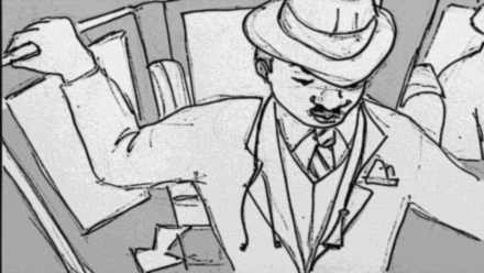 Storyboard shot 4A: hewitt watson arrives.